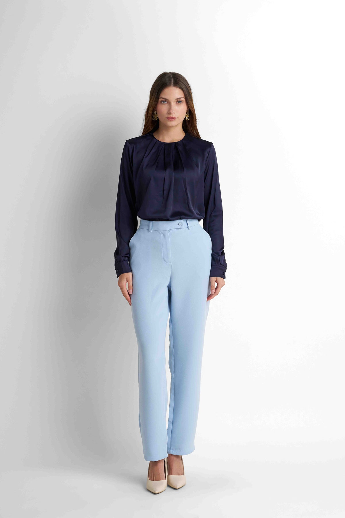 Tailored High-Waist Pants - Light Blue
