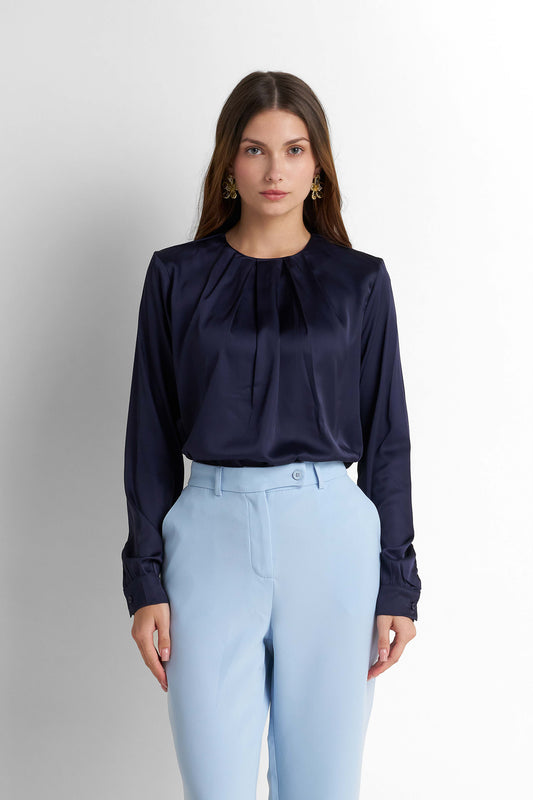 Tailored High-Waist Pants - Light Blue