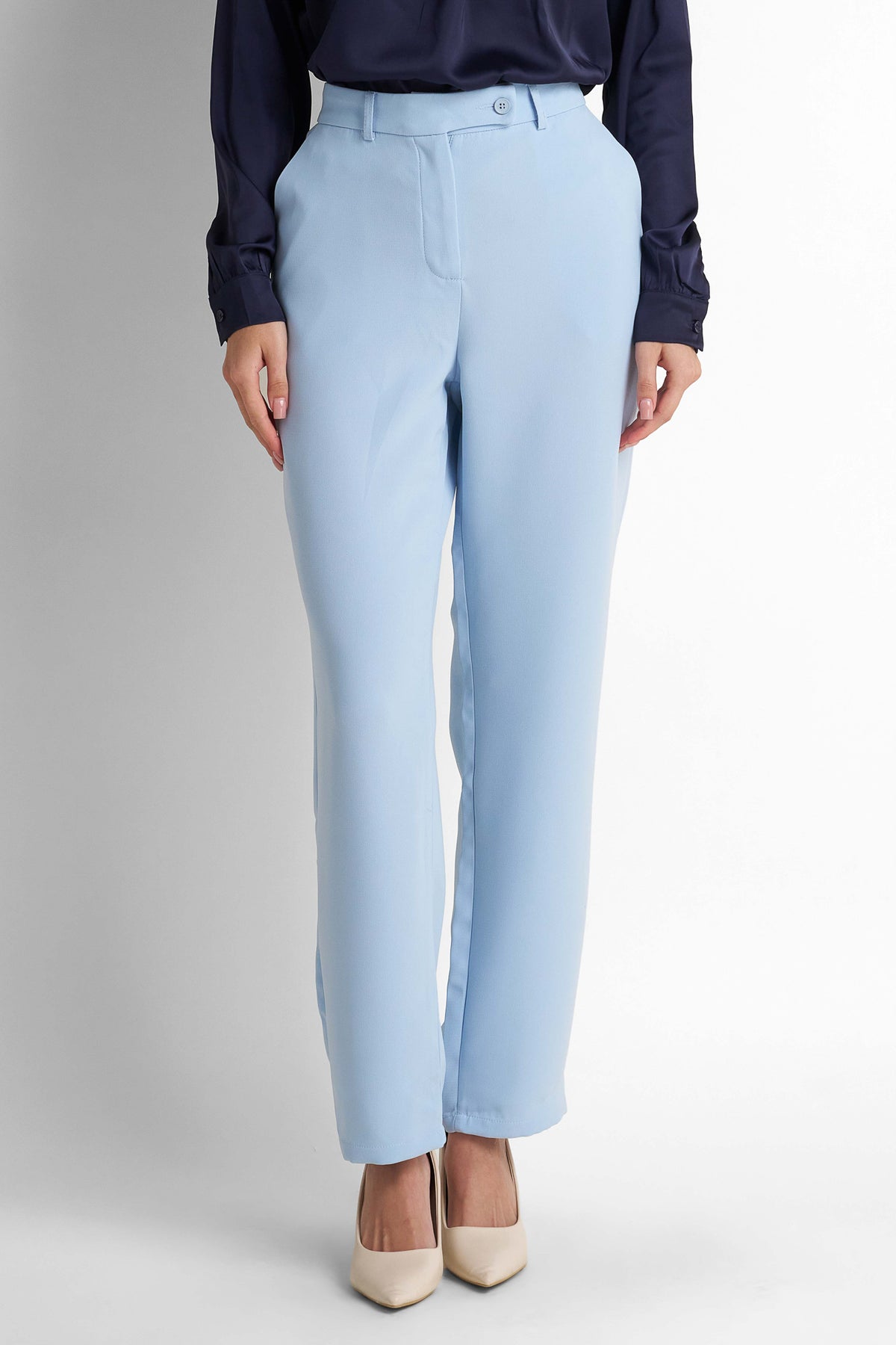 Tailored High-Waist Pants - Light Blue