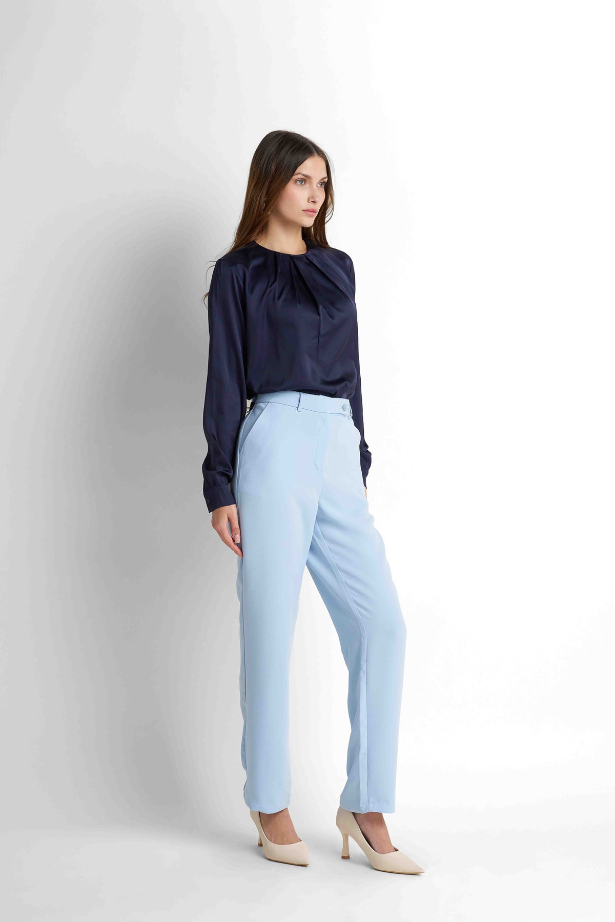 Tailored High-Waist Pants - Light Blue