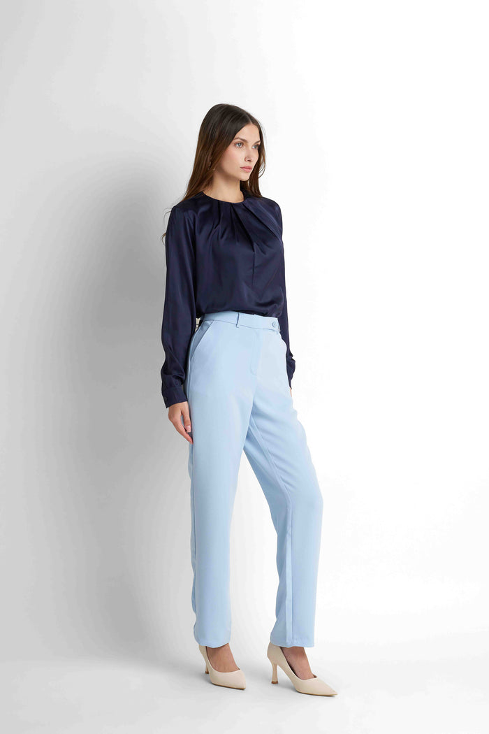 Tailored High-Waist Pants - Light Blue