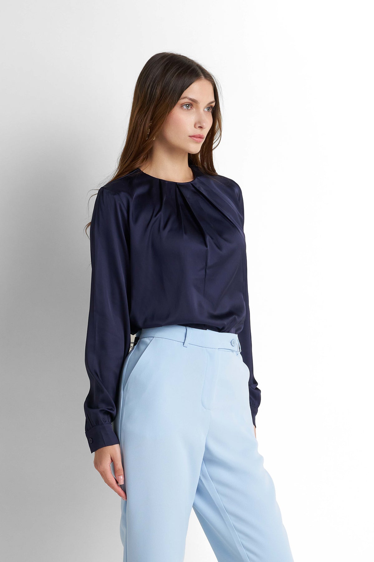 Tailored High-Waist Pants - Light Blue