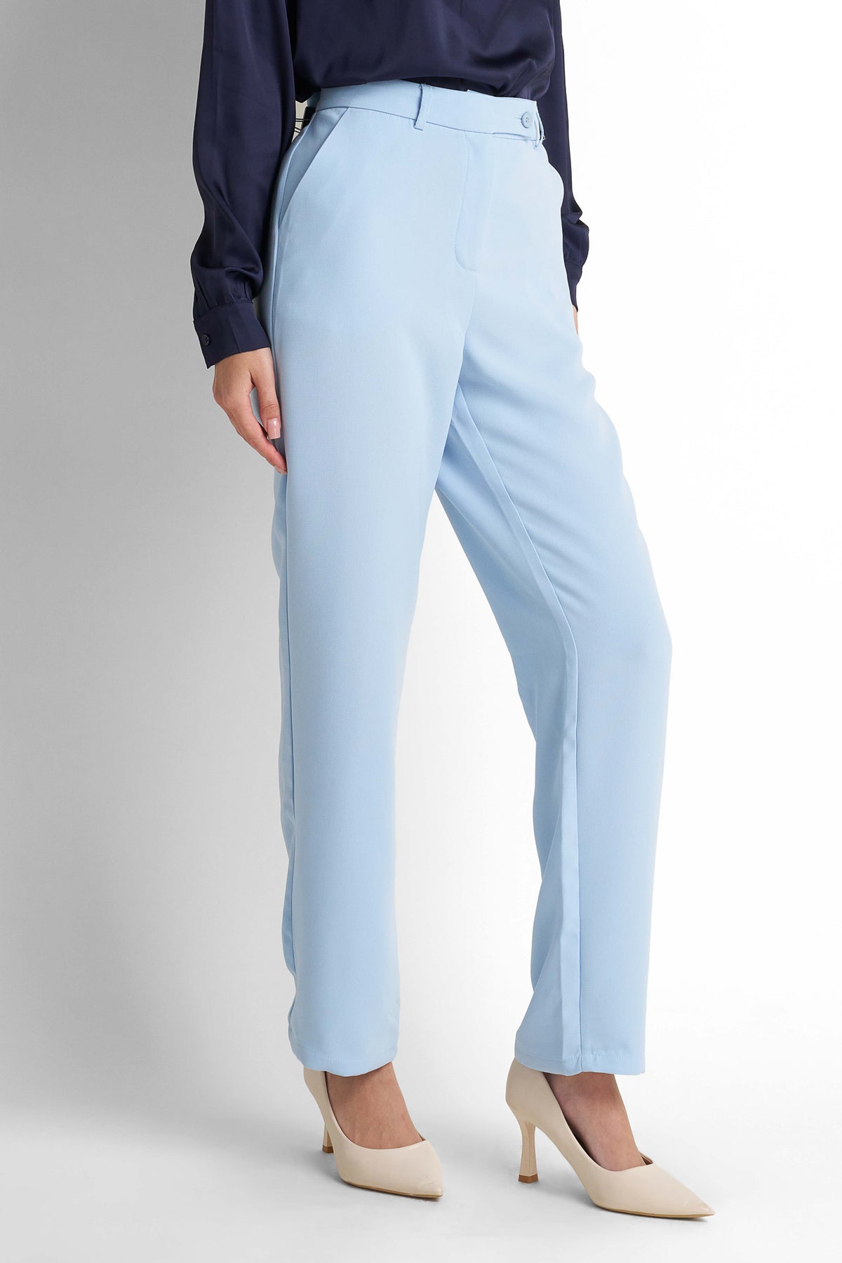 Tailored High-Waist Pants - Light Blue