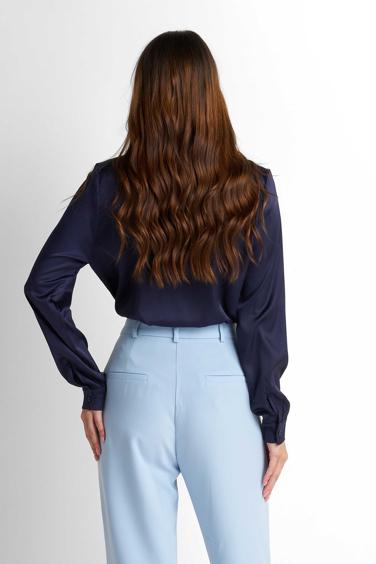 Tailored High-Waist Pants - Light Blue