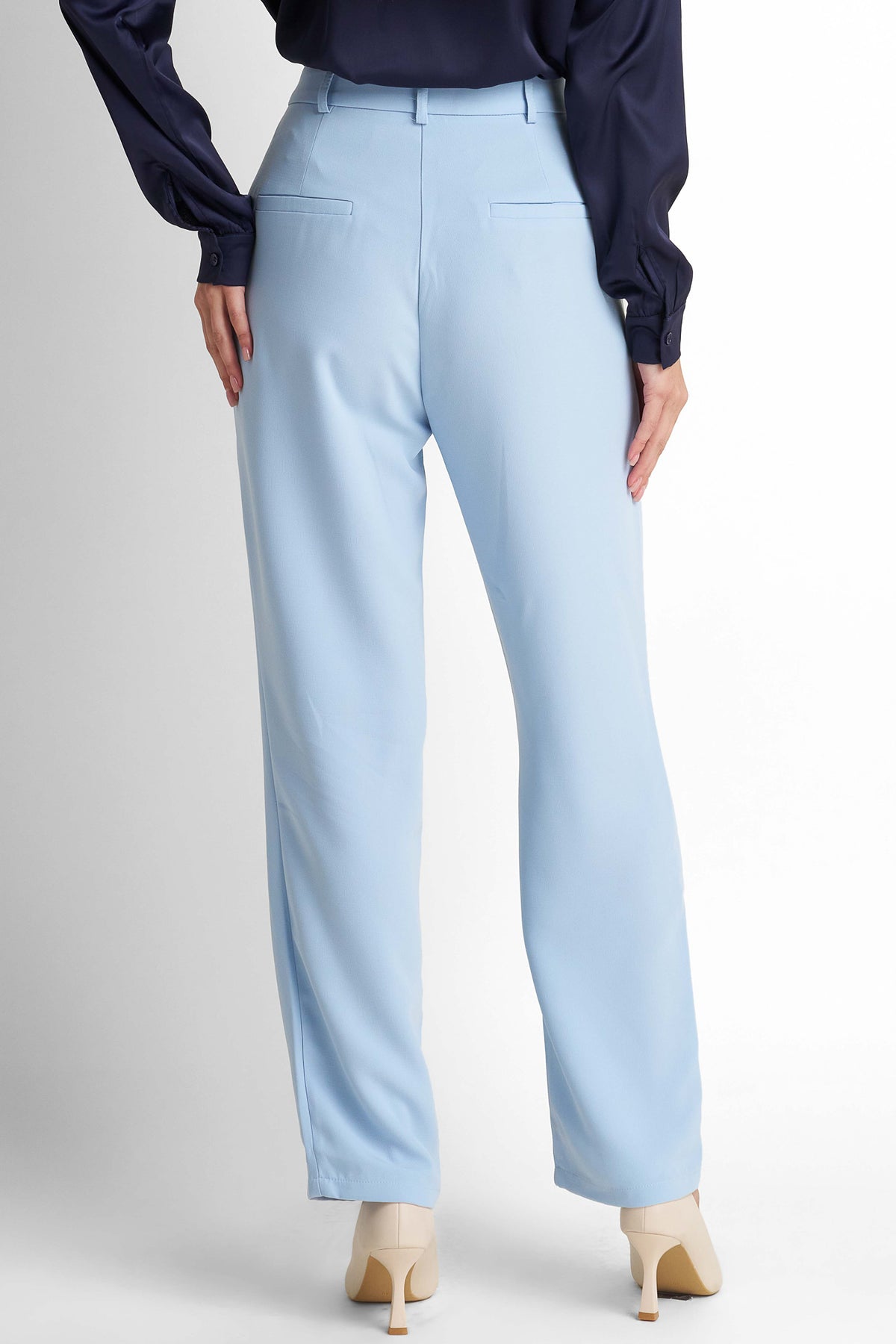 Tailored High-Waist Pants - Light Blue