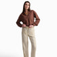 Beige Straight-Leg Pants