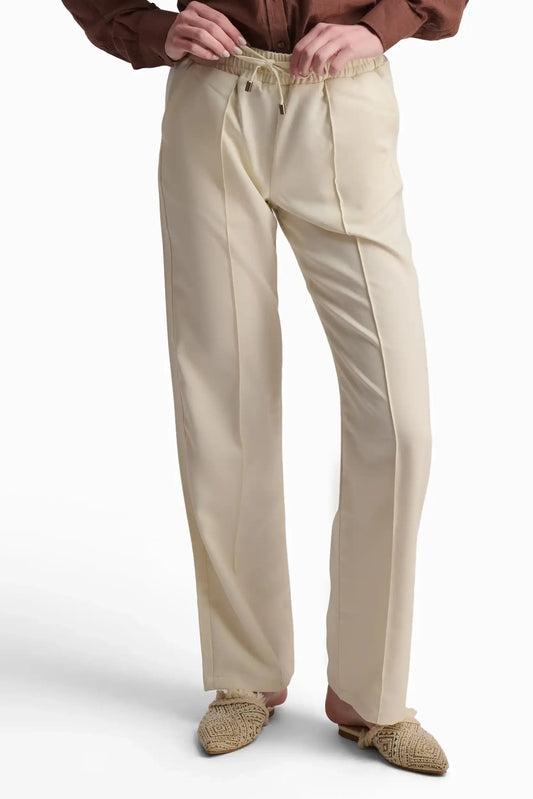 Beige Straight-Leg Pants