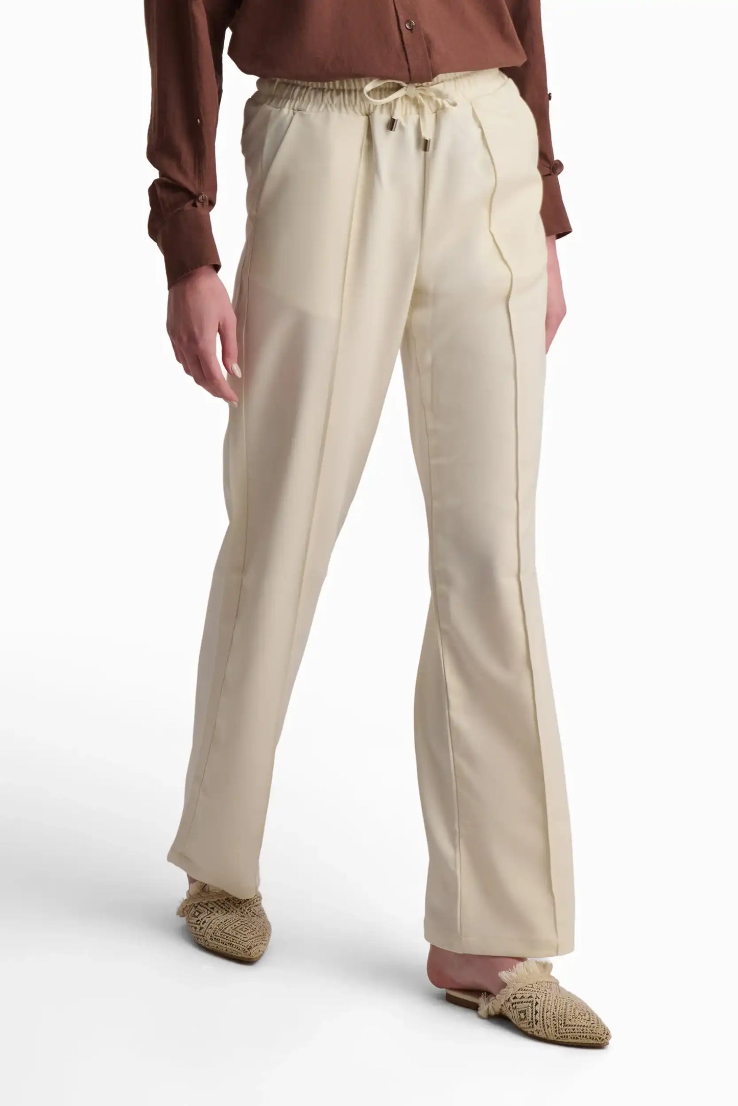 Beige Straight-Leg Pants