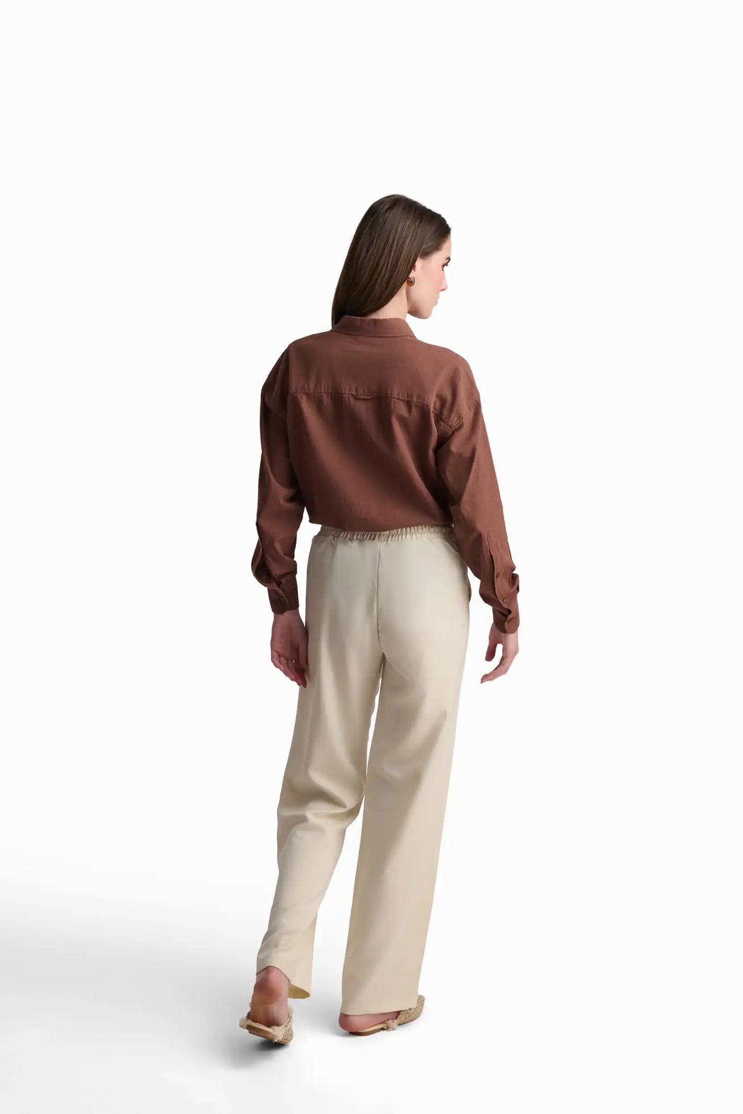 Beige Straight-Leg Pants