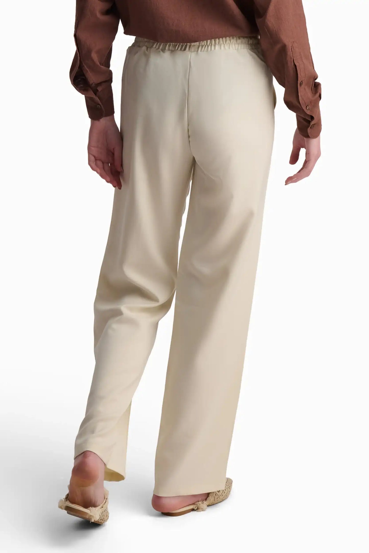 Beige Straight-Leg Pants