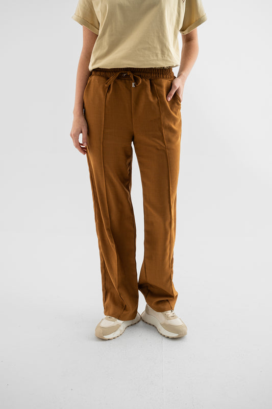 Wide-Leg Polyester Pants - Camel