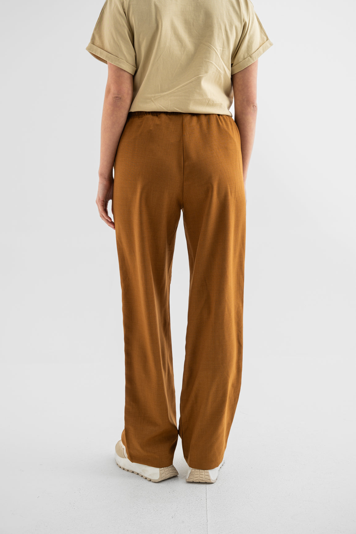 Wide-Leg Polyester Pants - Camel