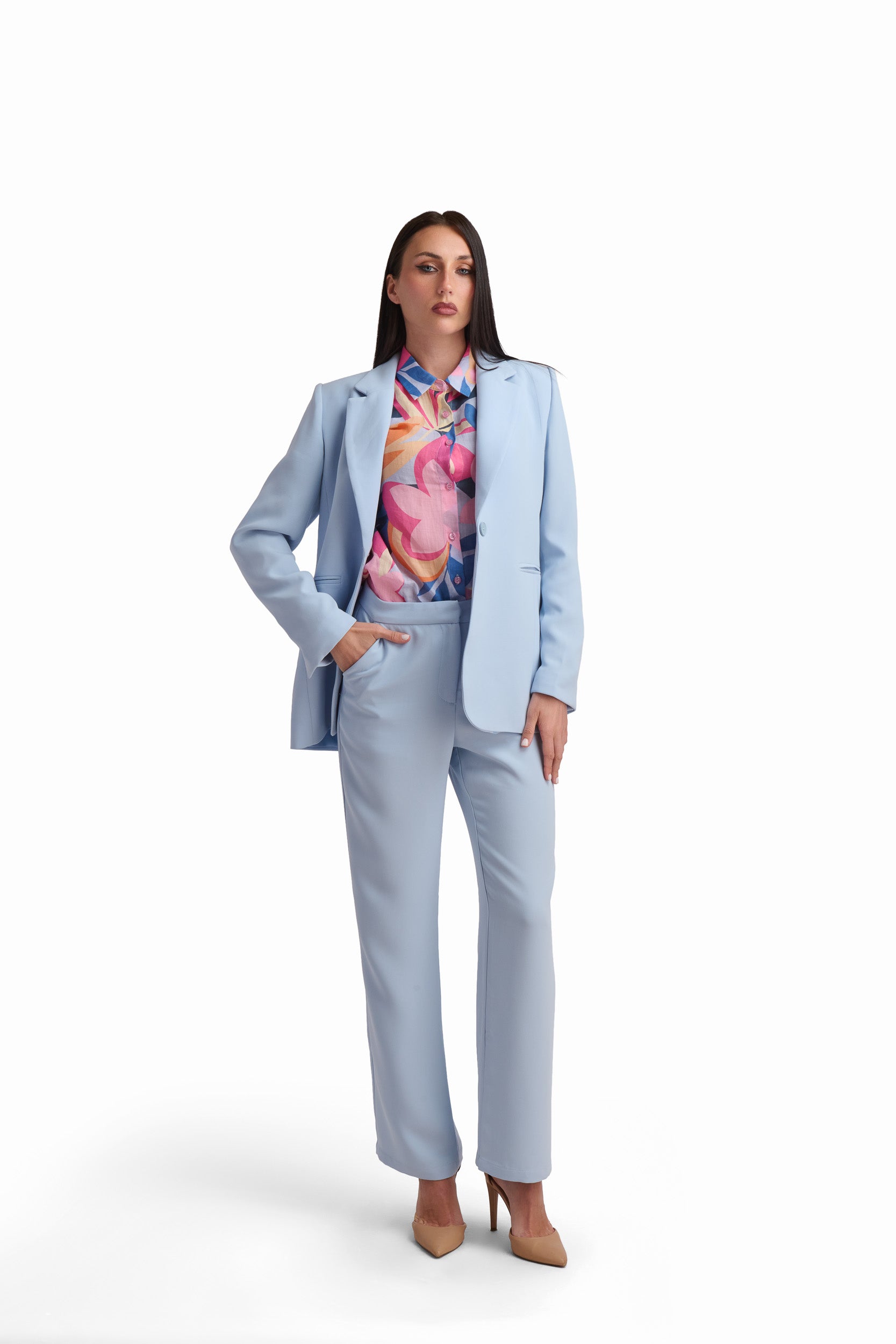 Light Blue Straight-Leg Pants