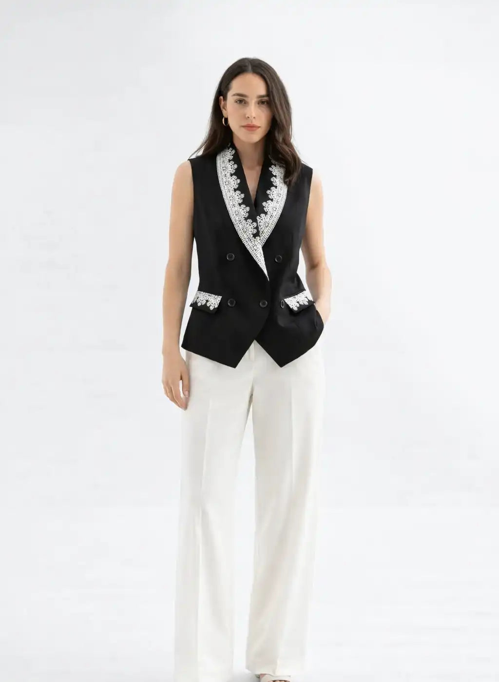 White Tailored Wide-Leg Trousers