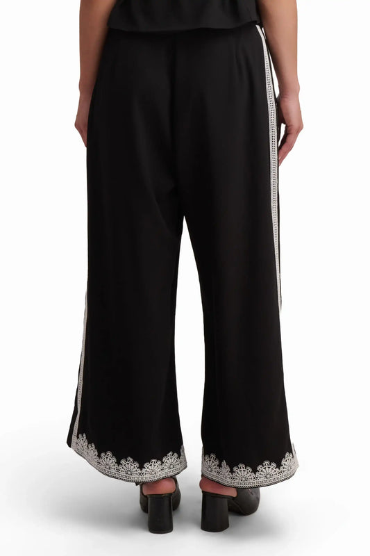 Black Wide-Leg Trousers with Lace Detail