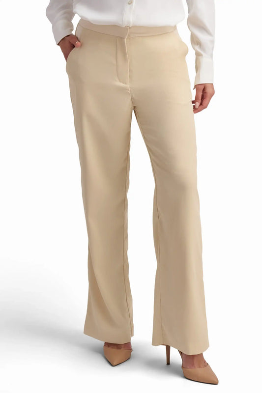 Beige High-Waisted Wide-Leg Trousers