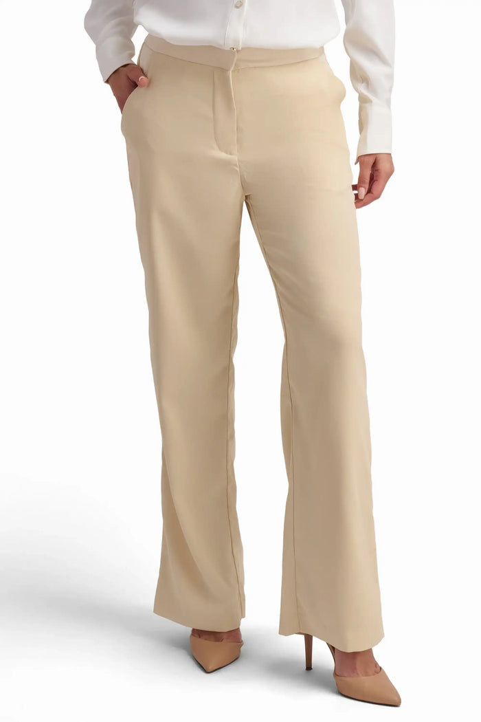 Beige High-Waisted Wide-Leg Trousers