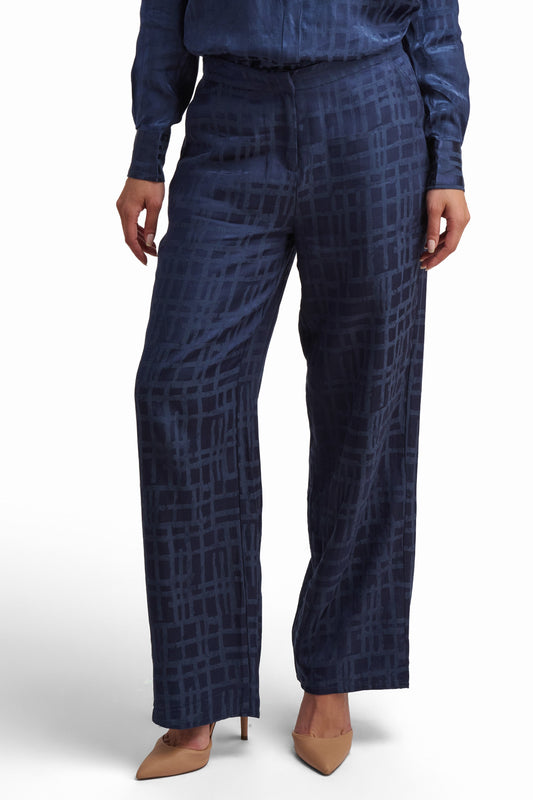 Blue Textured Wide-Leg Trousers