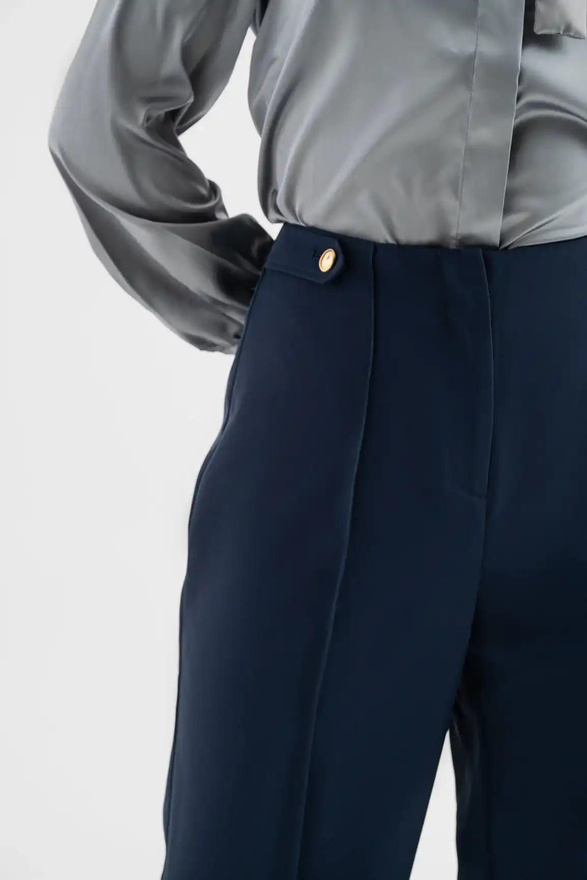 Navy High-Waisted Wide-Leg Trousers