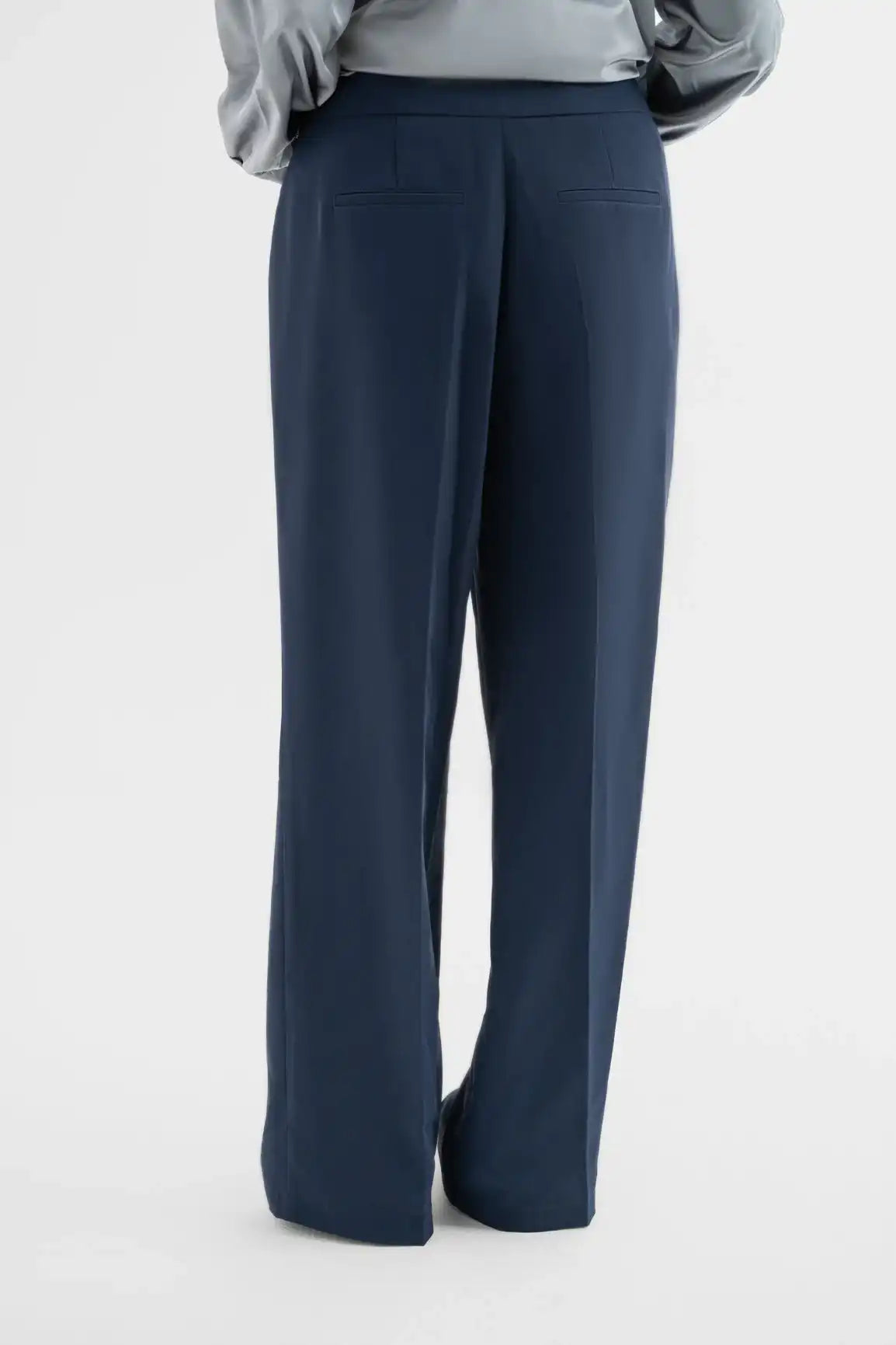 Navy High-Waisted Wide-Leg Trousers
