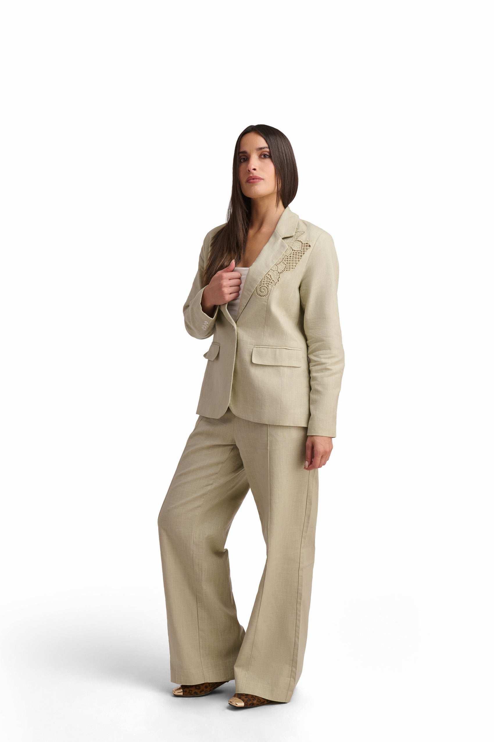 Beige Wide-Leg Trousers