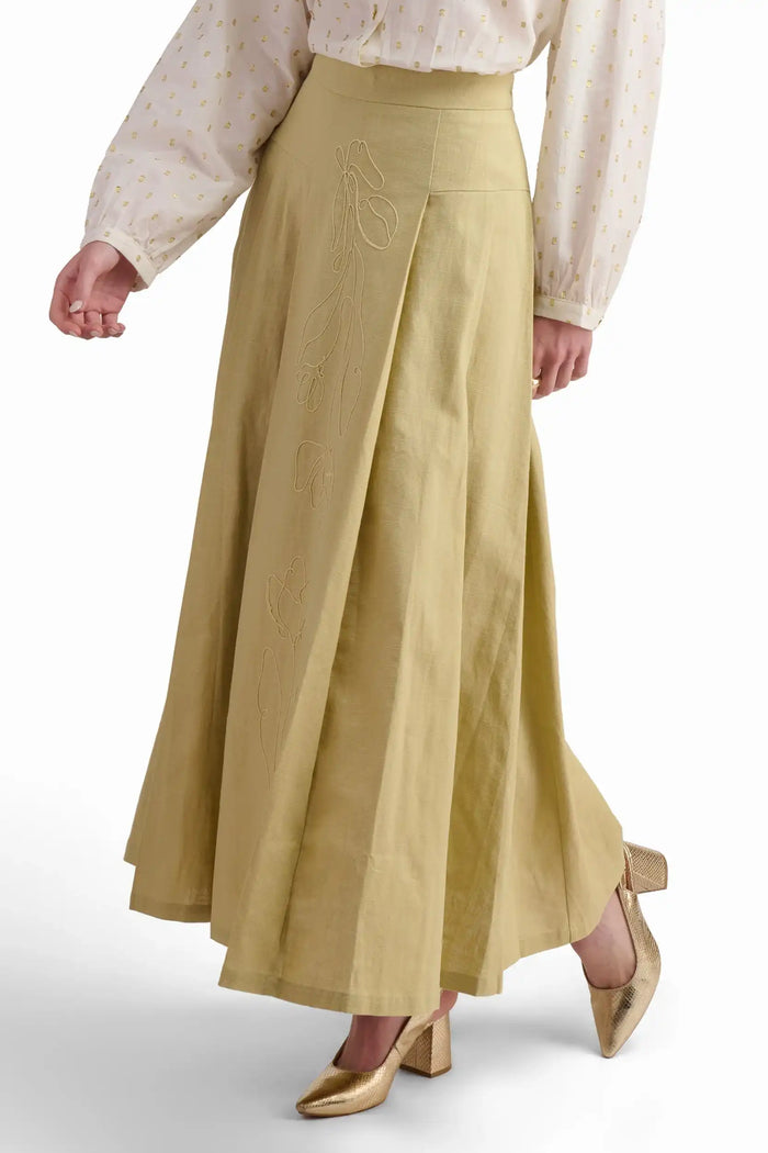Embroidered Beige Maxi Skirt