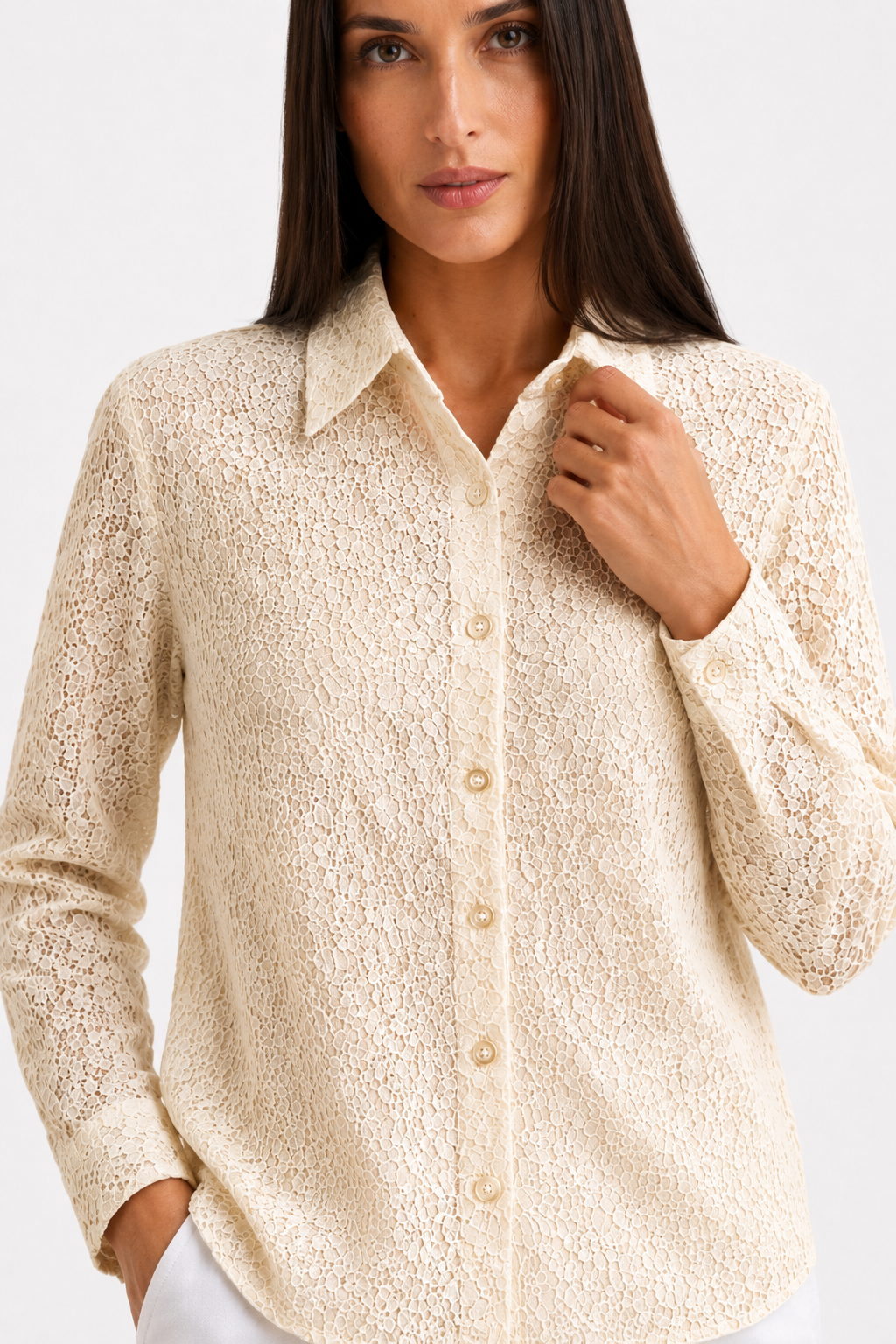 Beige Lace Button Shirt