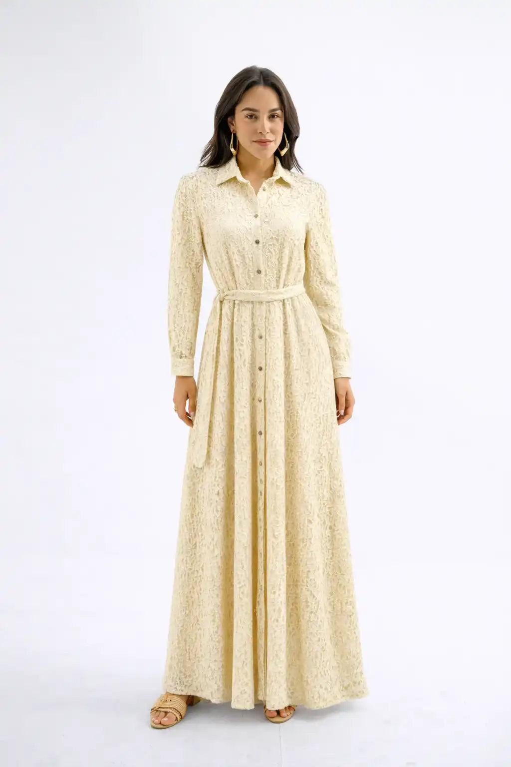 Lace Belted Maxi Dress