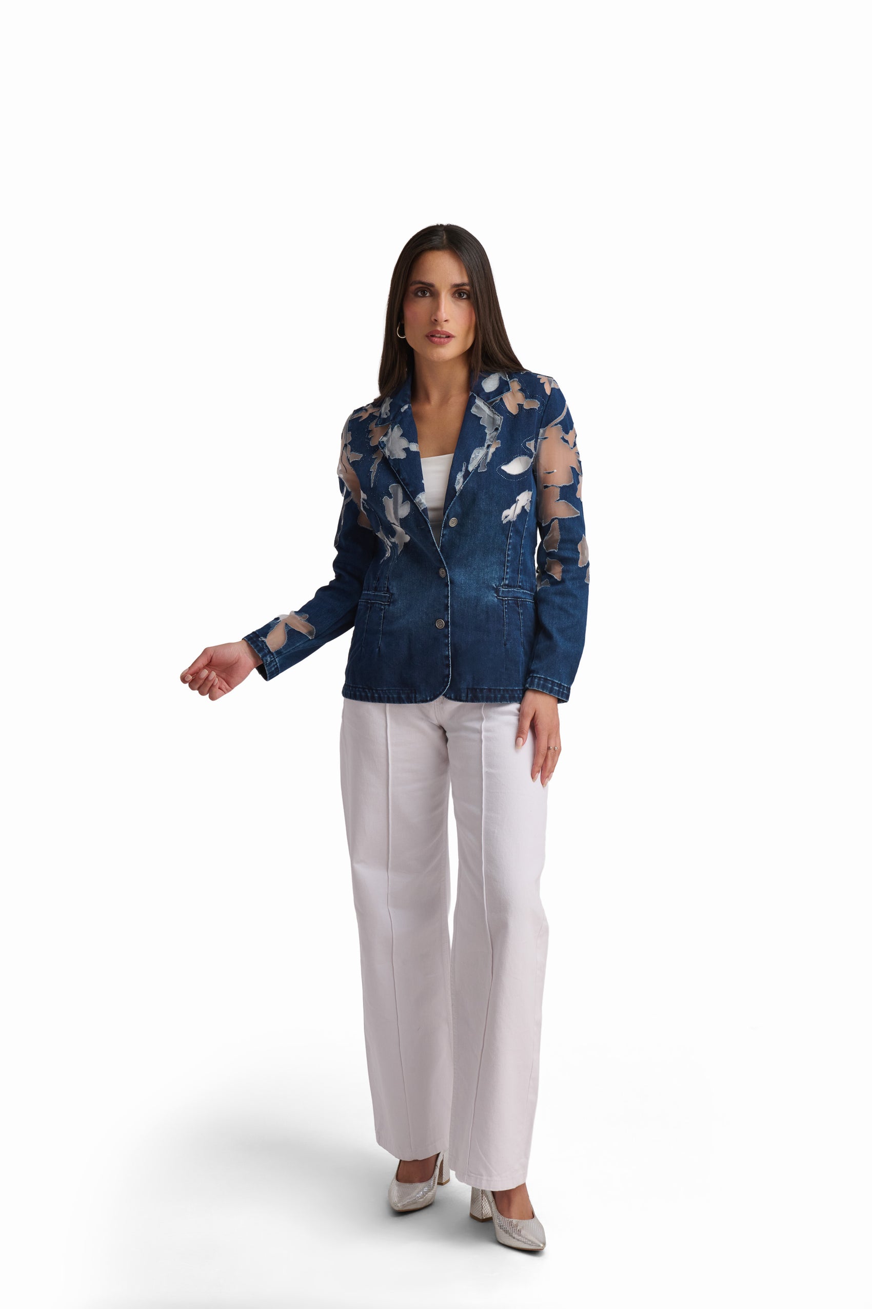 Denim Jacket with Sheer Detail