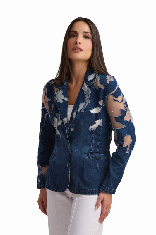 Denim Jacket with Sheer Detail