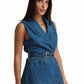 Denim Tailored Vest with Belt