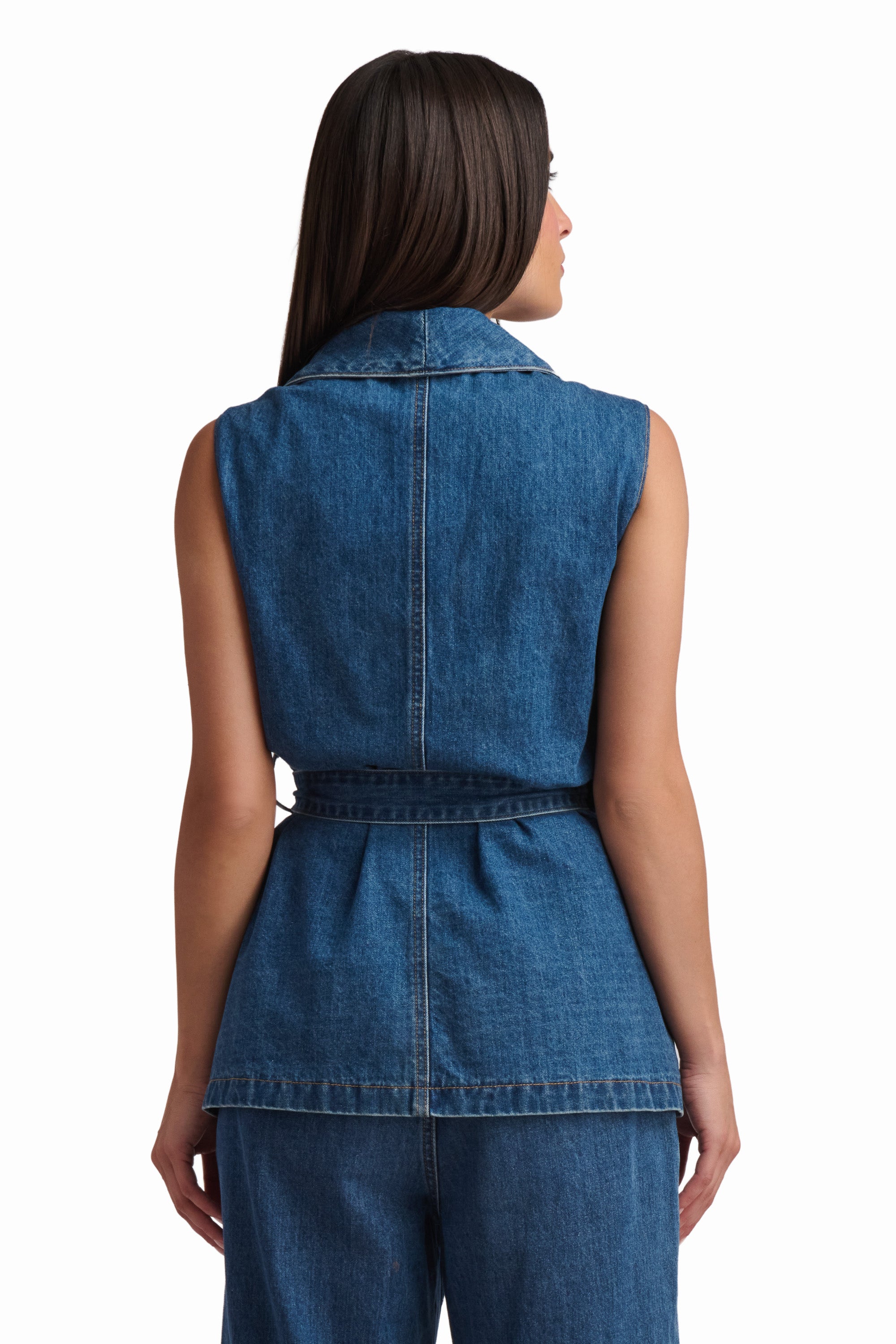 Denim Tailored Vest with Belt