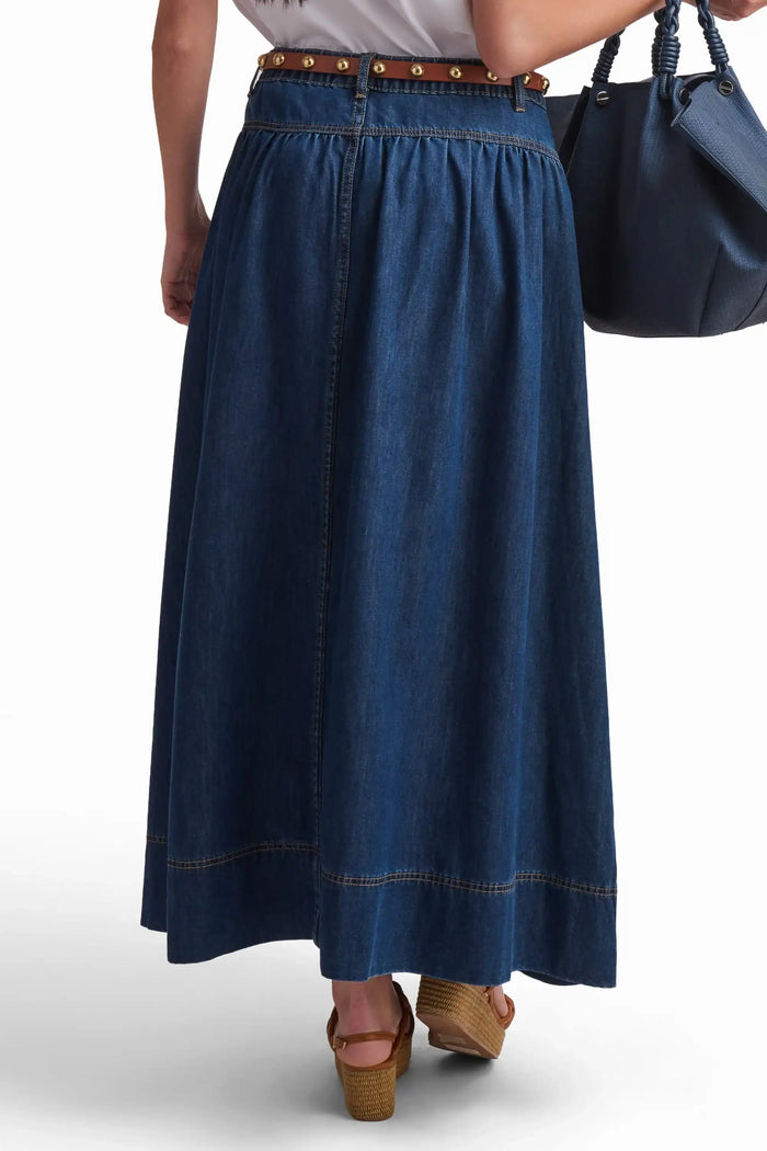 Indigo Button-Front Denim Maxi Skirt