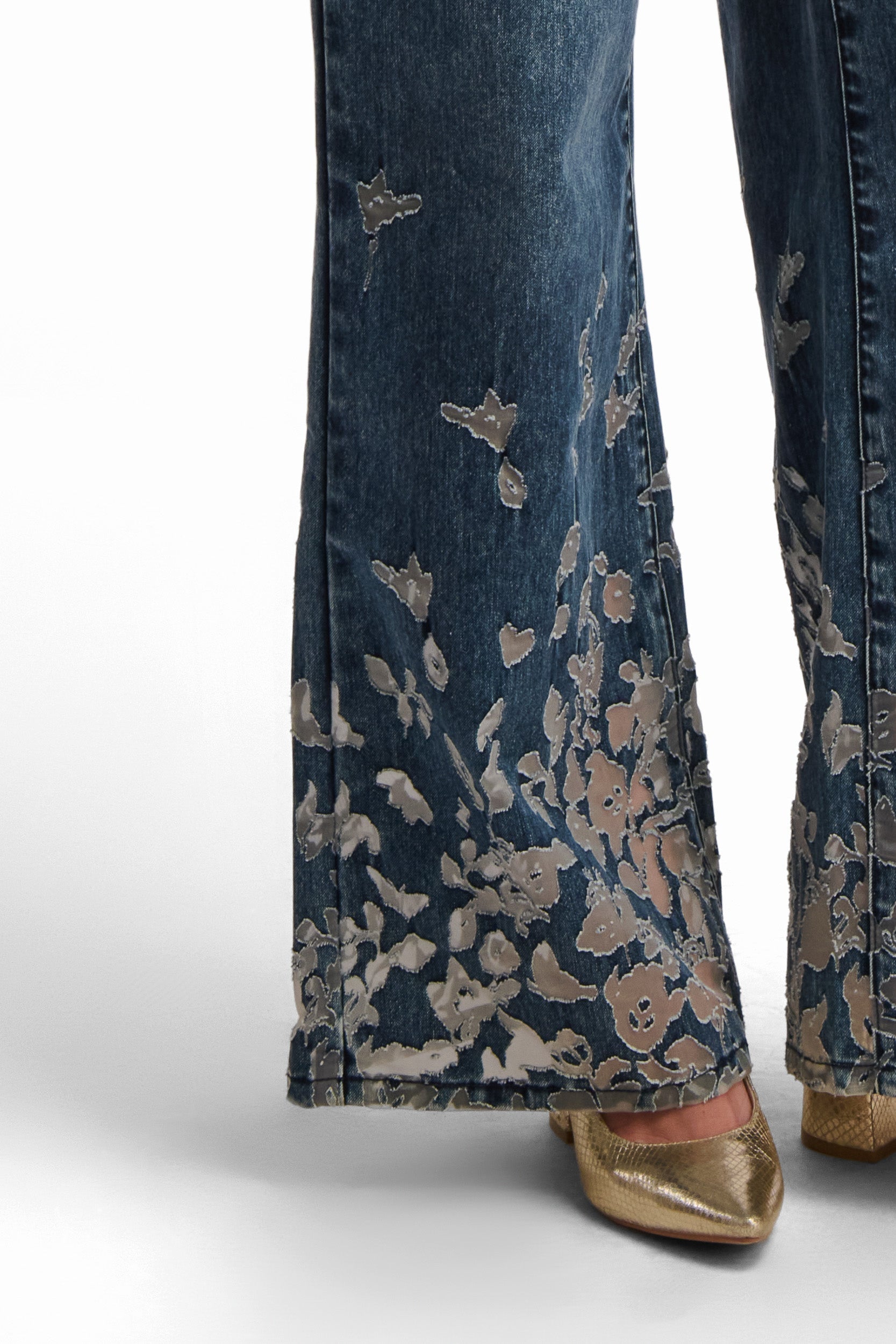 Embroidered Wide-Leg Denim Pants