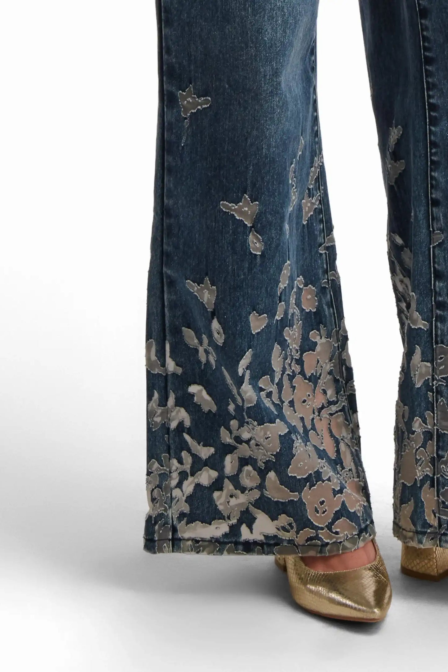 Embroidered Wide-Leg Denim Pants