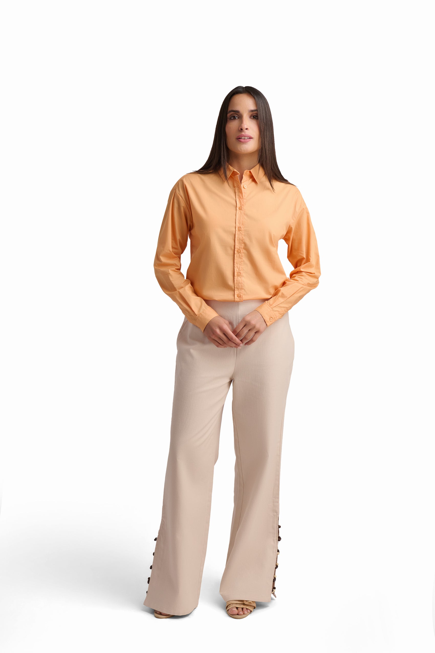 Beige Wide-Leg Trousers with Side Slits