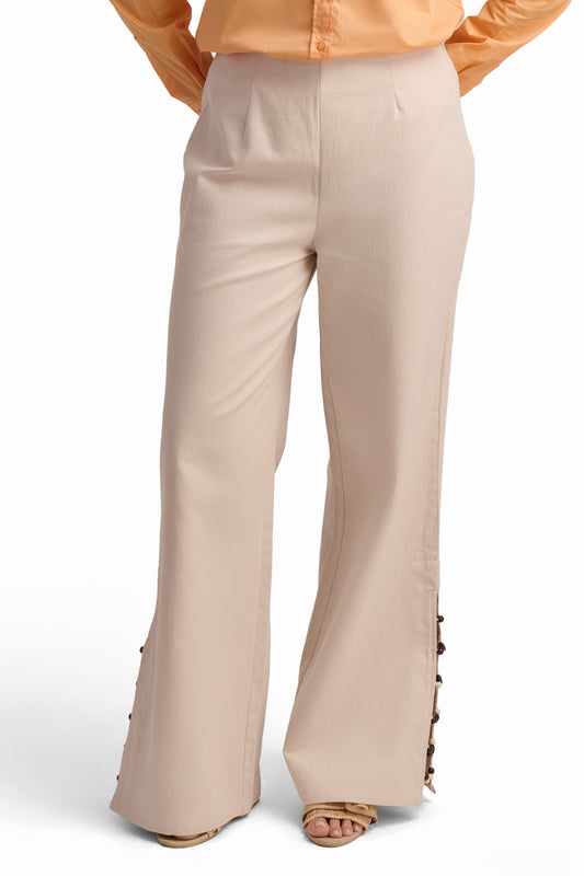 Beige Wide-Leg Trousers with Side Slits