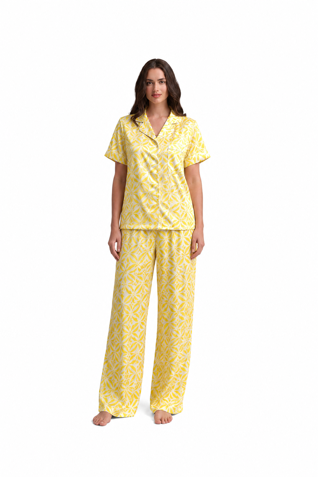 Yellow Geometric Print Full Pajama Set