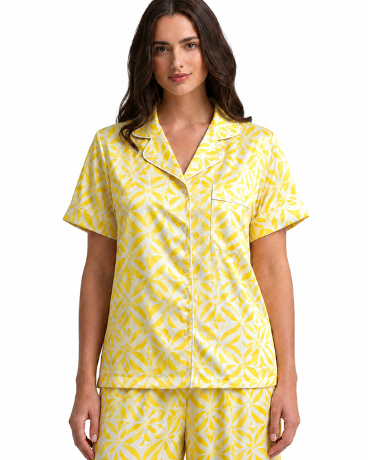 Yellow Geometric Print Full Pajama Set