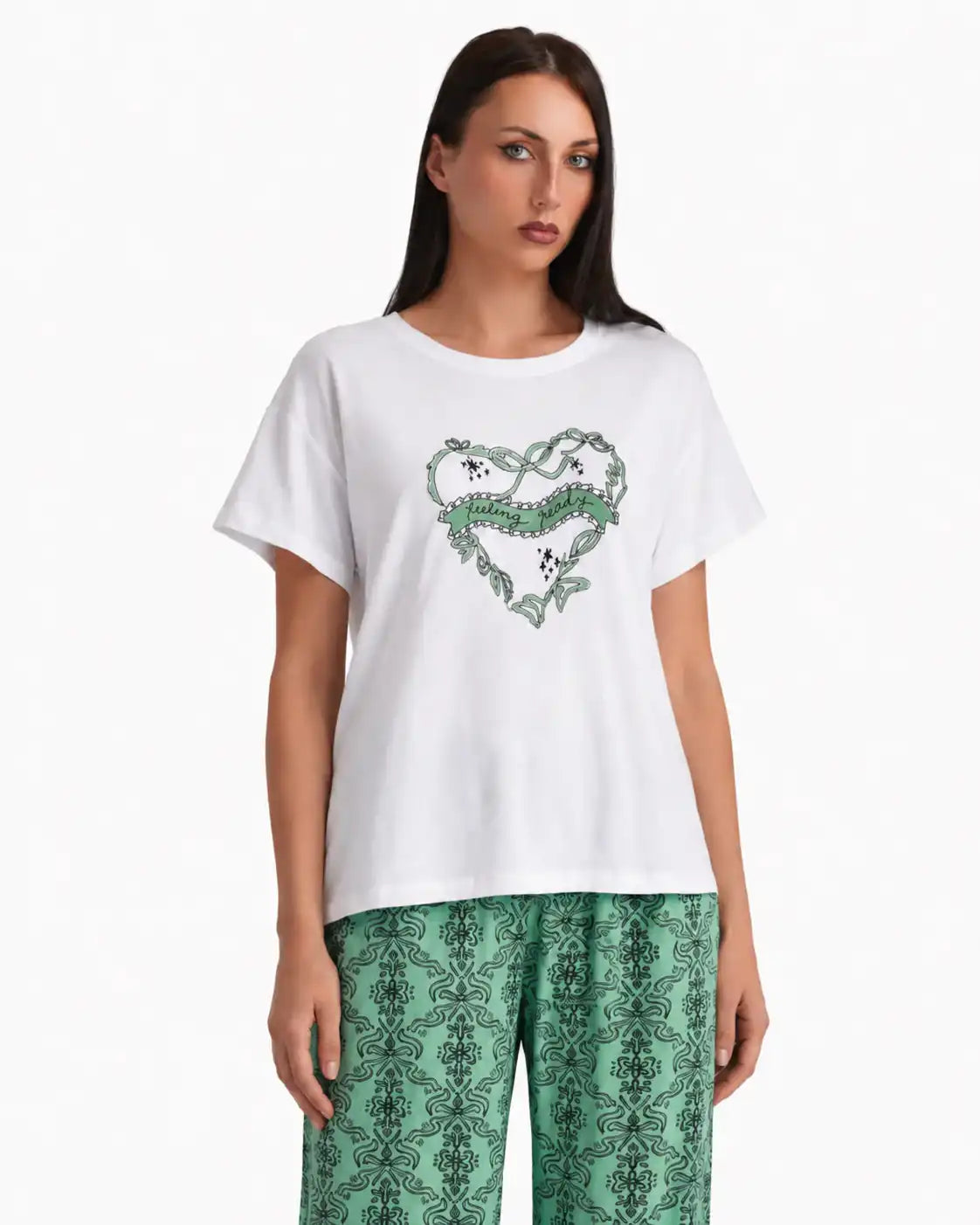 Floral Heart Print Full Pajama Set