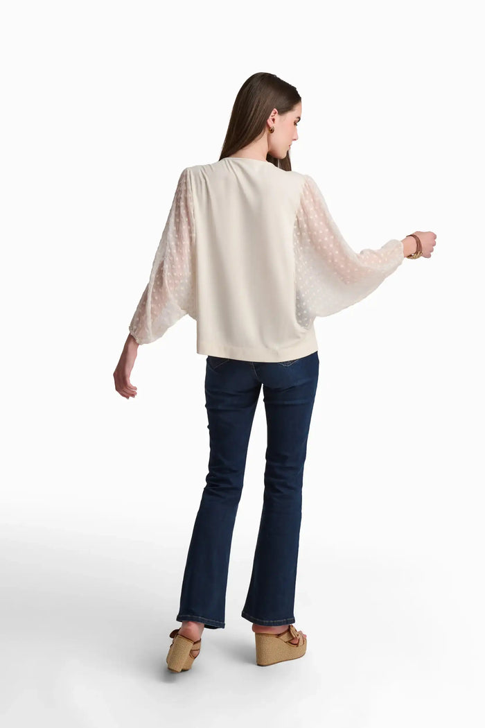 Cream Mixed-Fabric Elegant Top