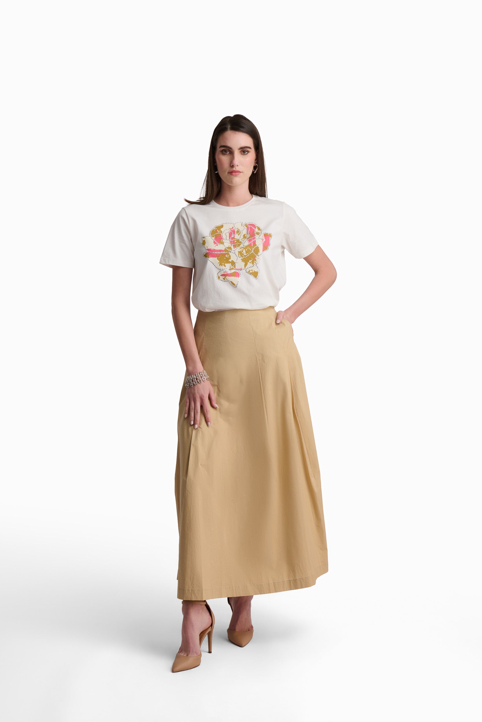 Golden Bloom Graphic Cotton T-Shirt