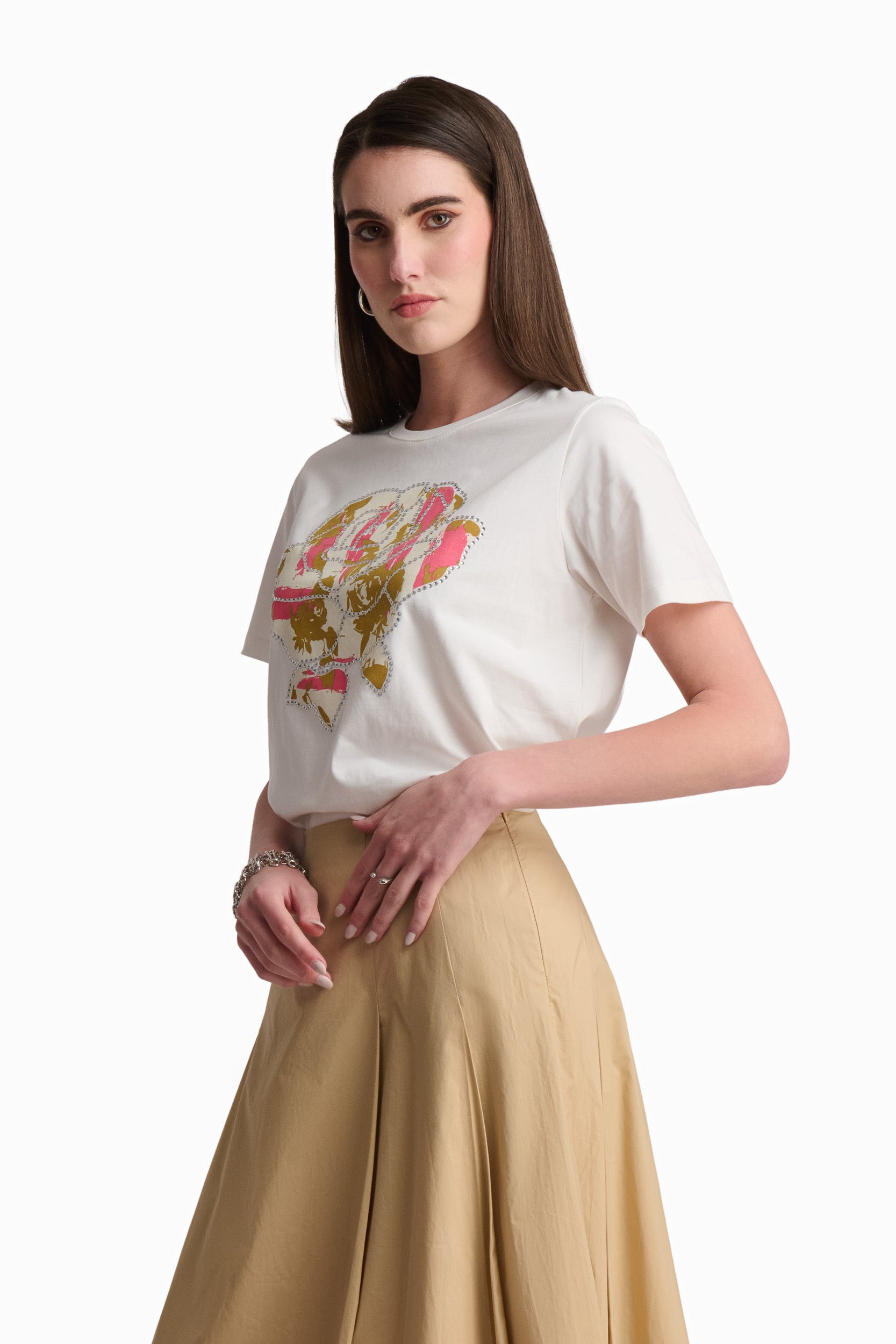 Golden Bloom Graphic Cotton T-Shirt