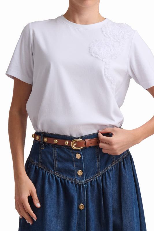 Chic Floral Appliqué Viscose T-Shirt