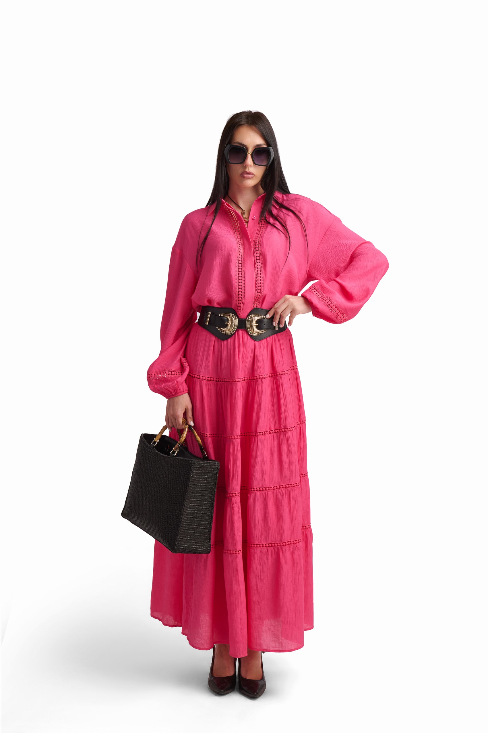 Fuchsia Lace-Trim Shirt