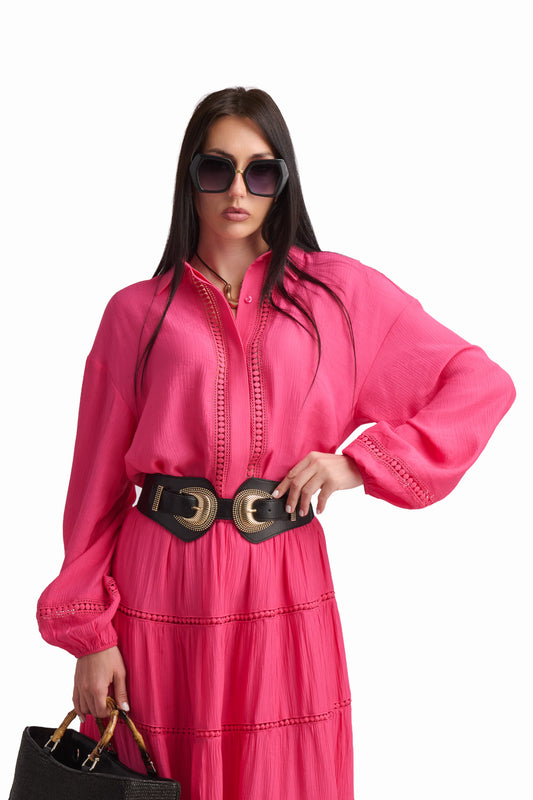 Fuchsia Lace-Trim Shirt