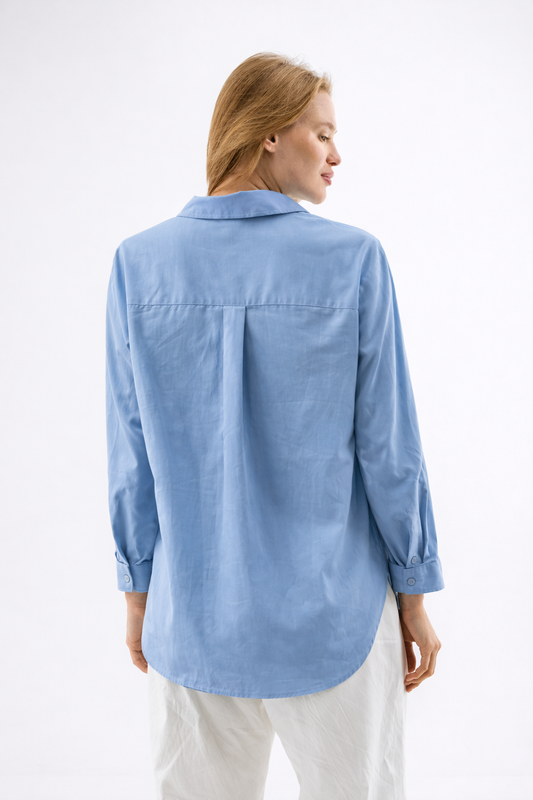 قميص قطن بلون أزرق ناعم