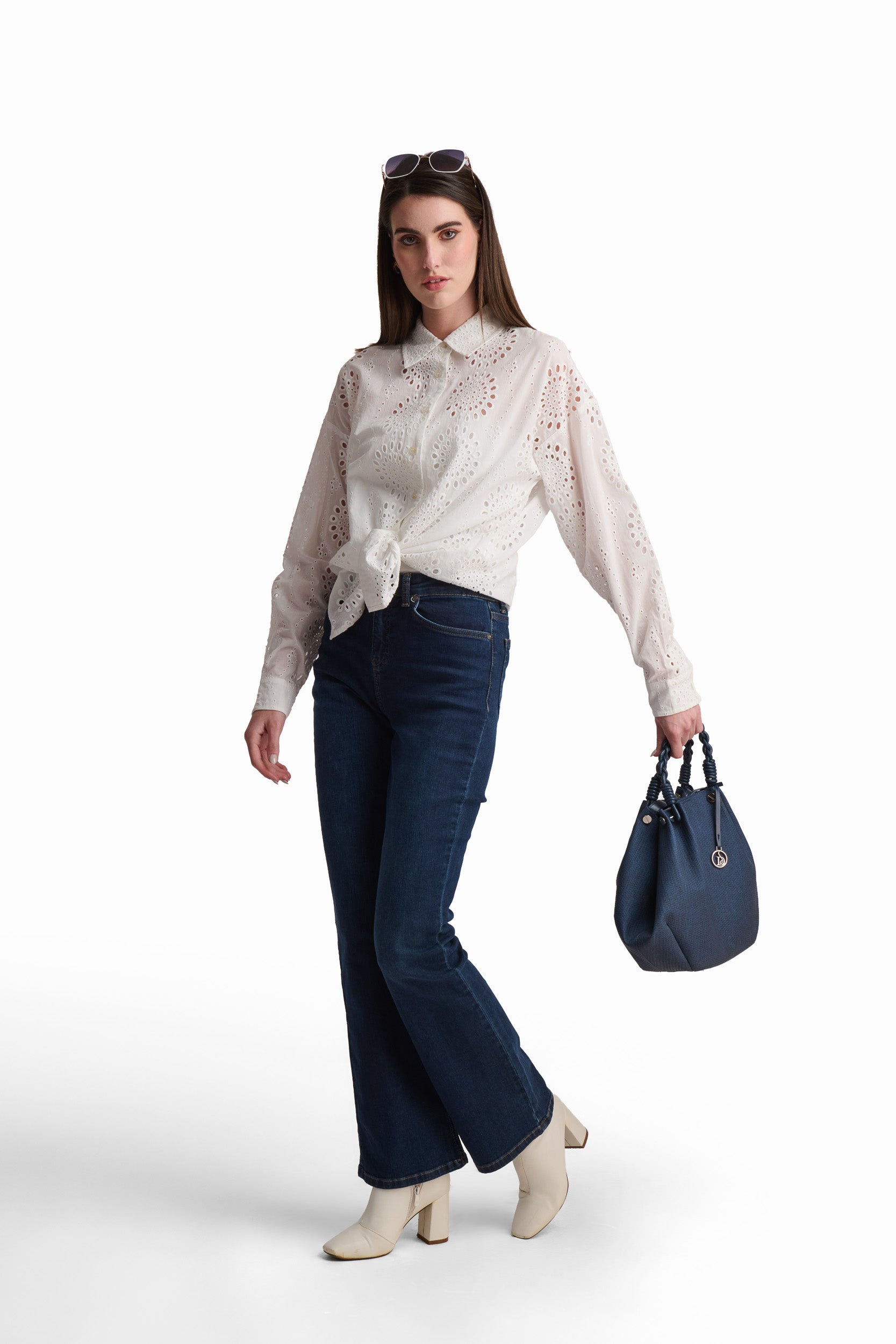 White Textured Embroidered Shirt