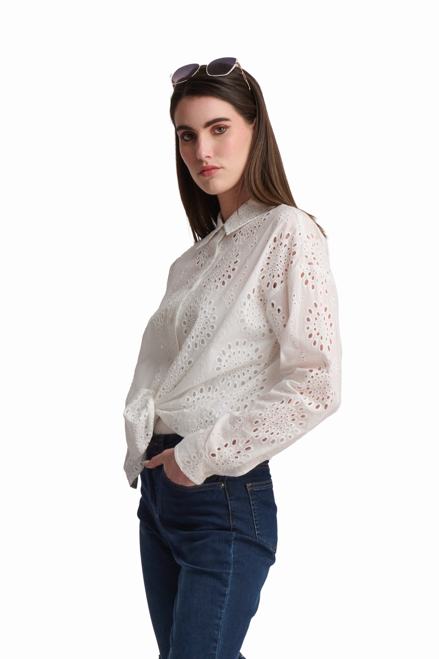 White Textured Embroidered Shirt