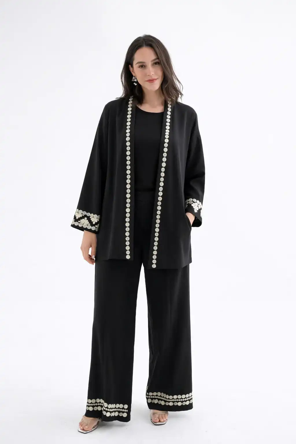 Black Embellished Open-Front Cardigan